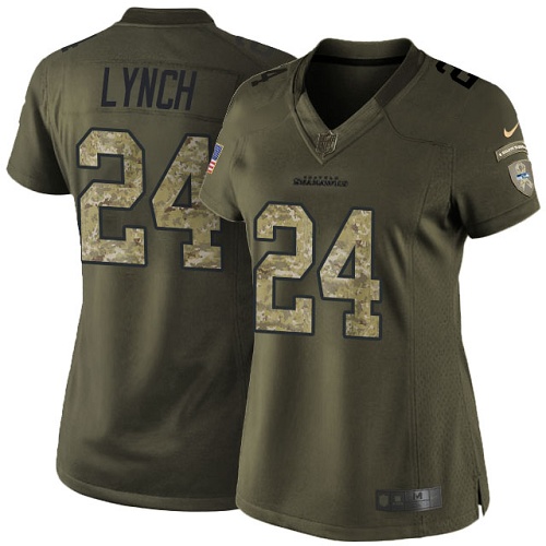 Women's Elite Marshawn Lynch Nike Jersey Green - #24 Salute to Service NFL Seattle Seahawks